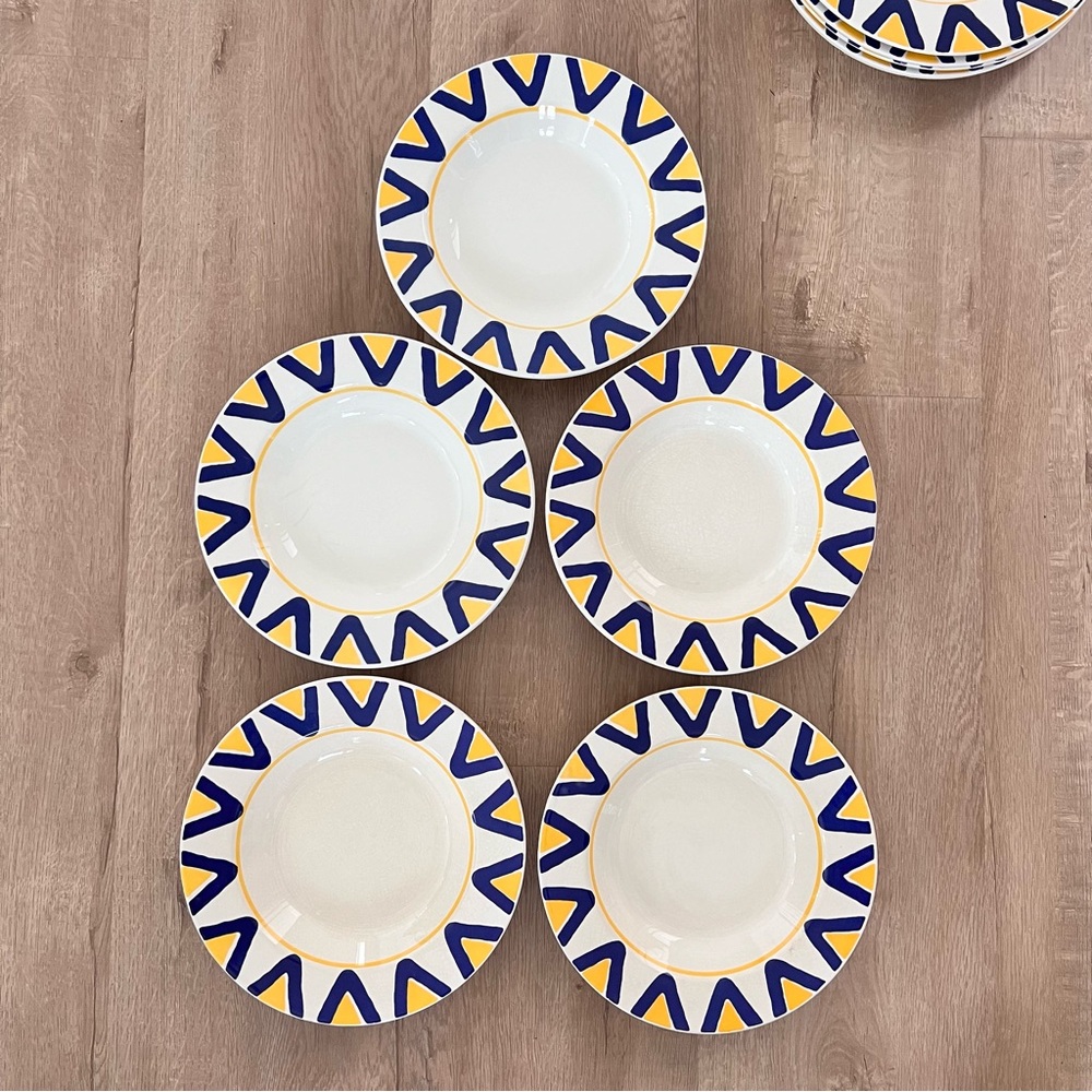 Rare 5 PCs‎ Lillian Vernon Italian Mid-Century Blue Yellow Geometric Pasta Bowls